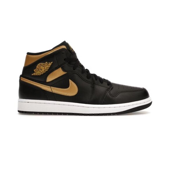 Air Jordan 1 Mid Top Black Metallic Gold Leather Sneaker Men´s 8.5 DQ8426-071 - Picture 1 of 10